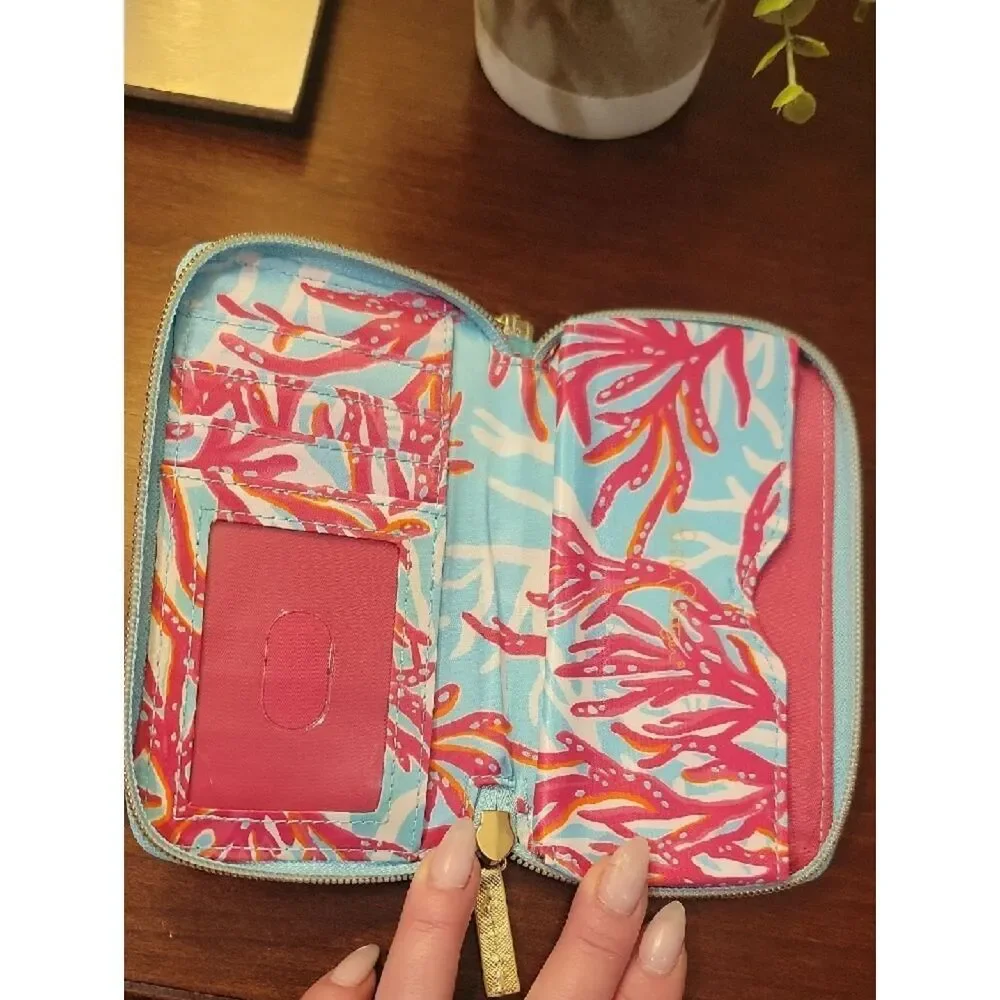 Lilly Pulitzer Coral Print Wristlet in Light Blue, Pink, Gold